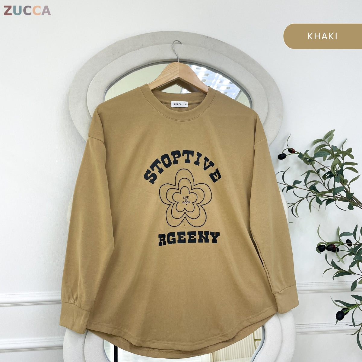 ZUCCA NATASHA MINIMAL FLORAL GRAPHIC MODEST LONG SLEEVE TOP - MA188