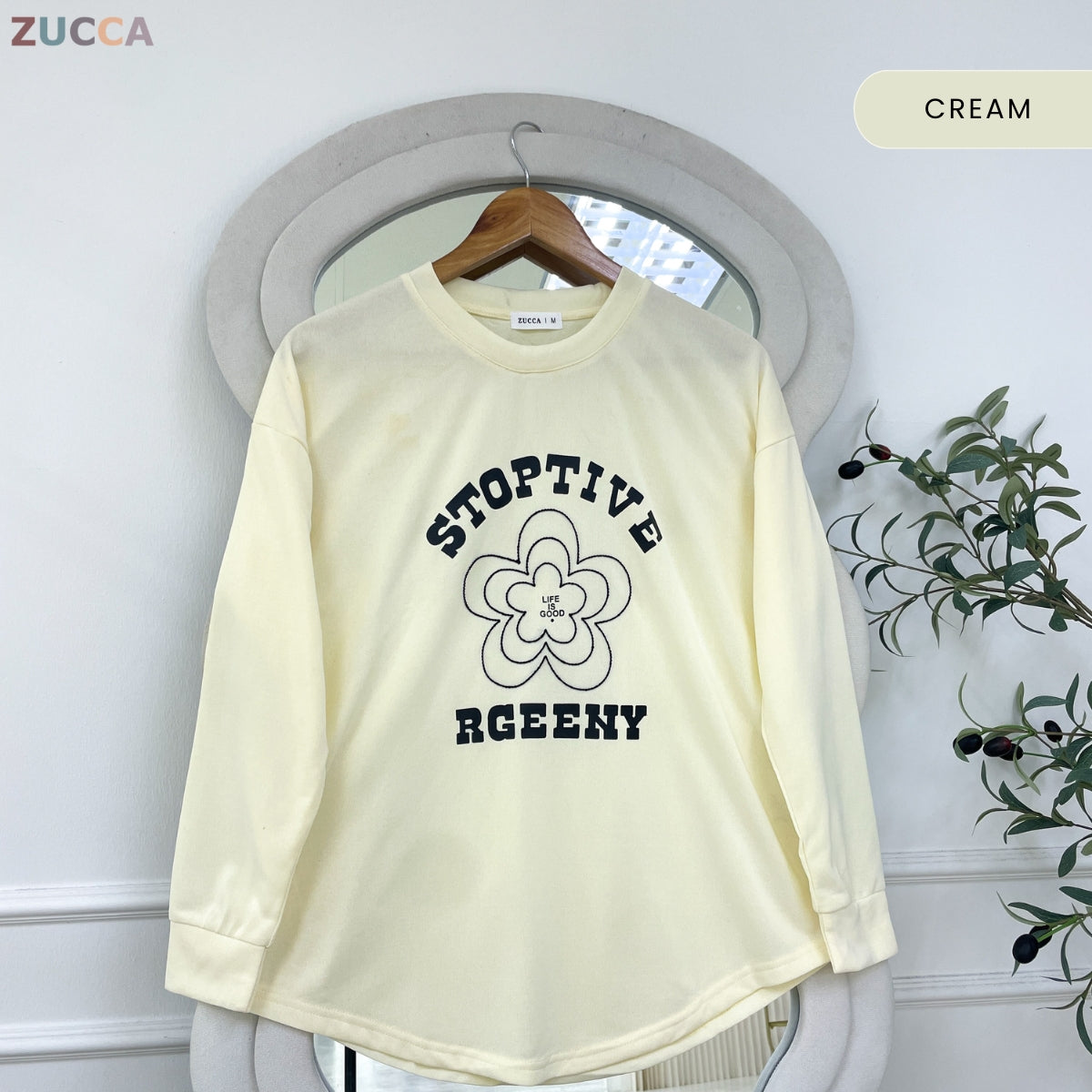 ZUCCA NATASHA MINIMAL FLORAL GRAPHIC MODEST LONG SLEEVE TOP - MA188