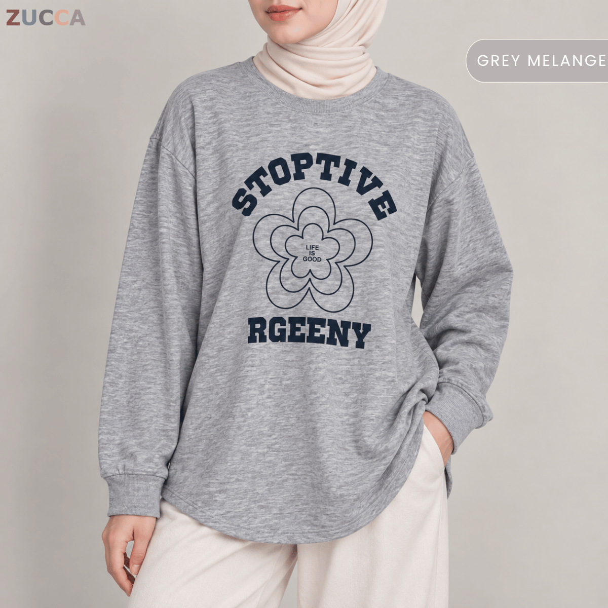 ZUCCA NATASHA MINIMAL FLORAL GRAPHIC MODEST LONG SLEEVE TOP - MA188