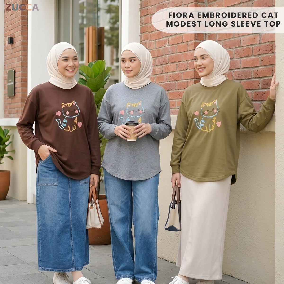 ZUCCA FIORA EMBROIDERED CAT MODEST LONG SLEEVE TOP - MA189
