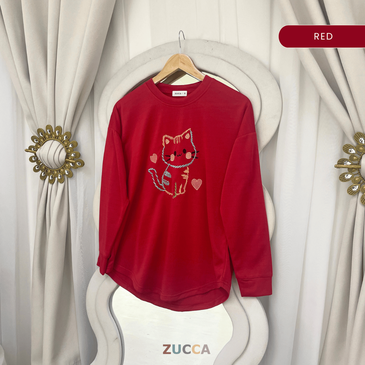 ZUCCA FIORA EMBROIDERED CAT MODEST LONG SLEEVE TOP - MA189