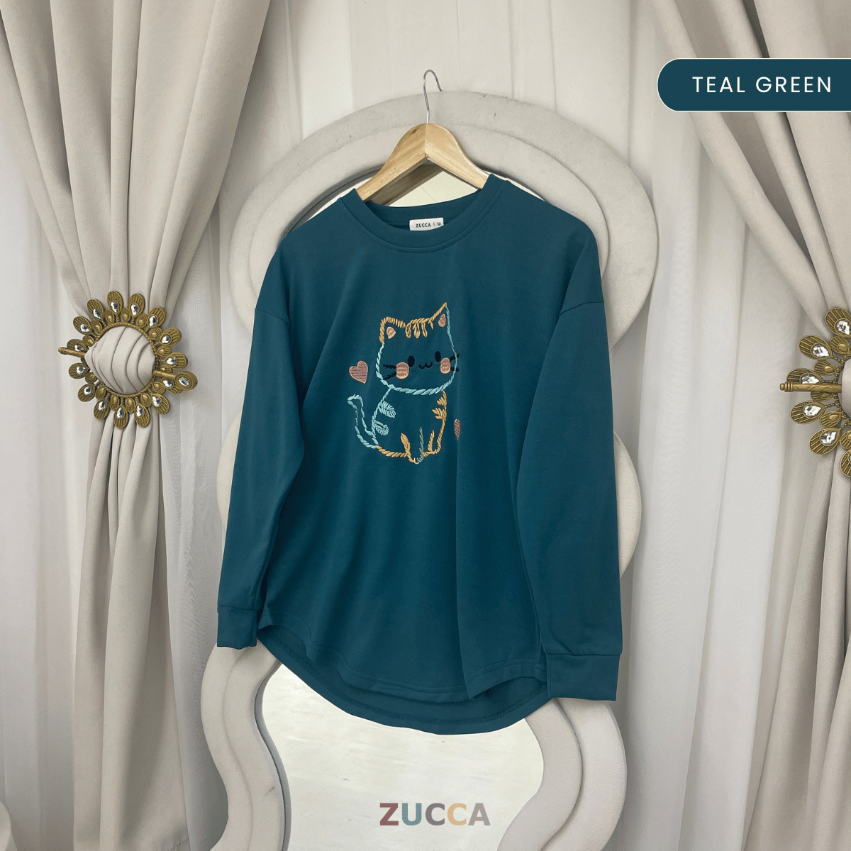 ZUCCA FIORA EMBROIDERED CAT MODEST LONG SLEEVE TOP - MA189