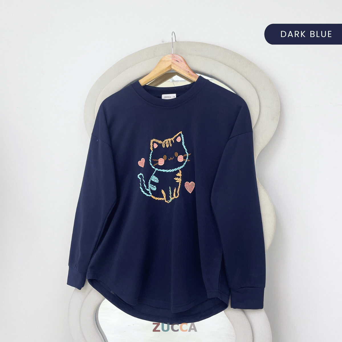ZUCCA FIORA EMBROIDERED CAT MODEST LONG SLEEVE TOP - MA189