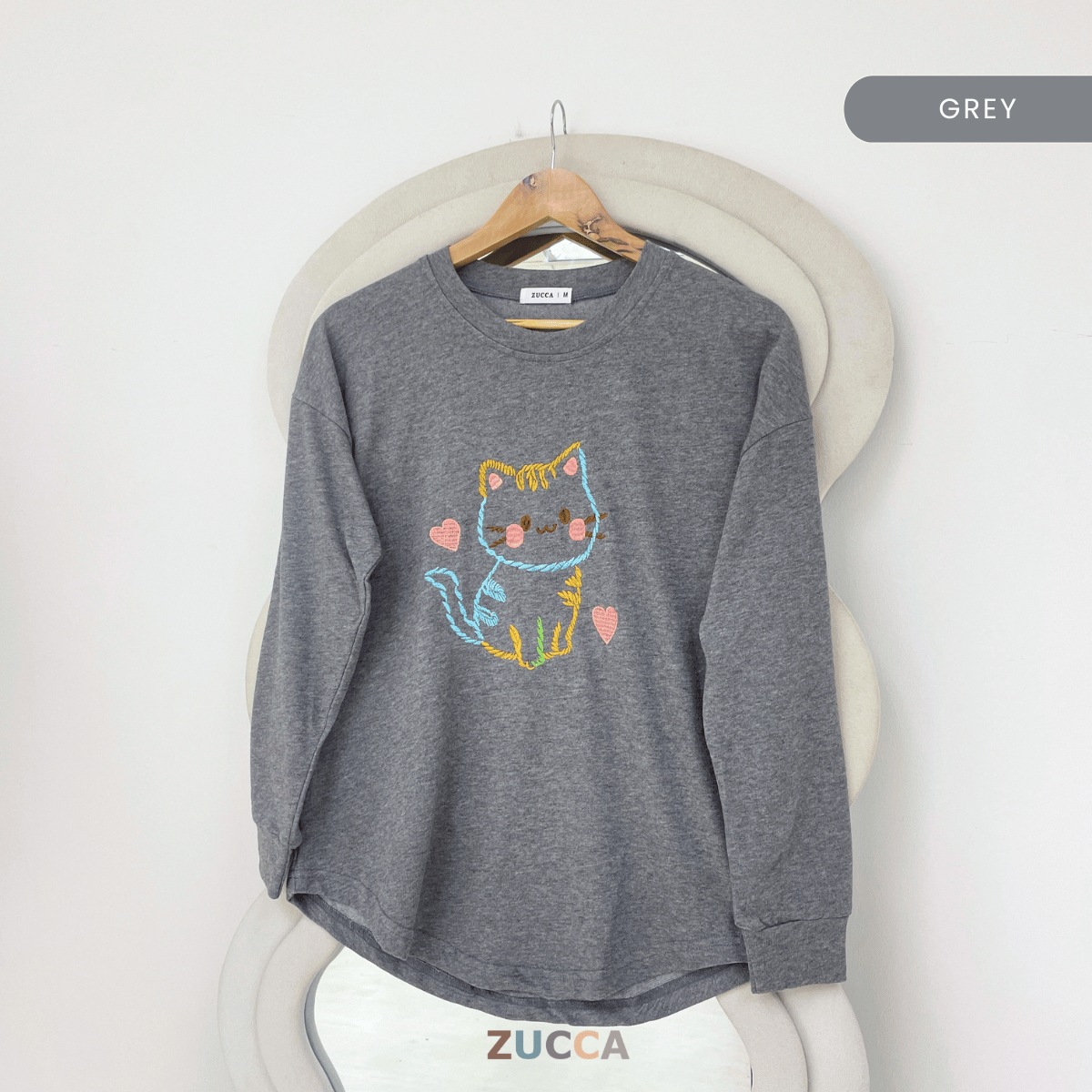 ZUCCA FIORA EMBROIDERED CAT MODEST LONG SLEEVE TOP - MA189