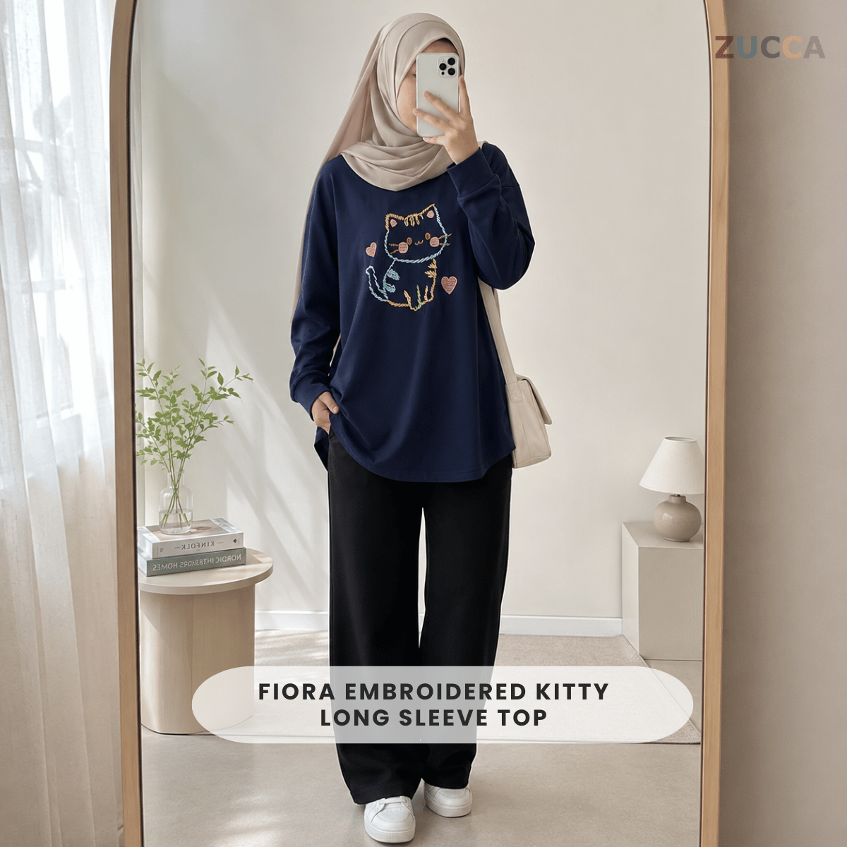 ZUCCA FIORA EMBROIDERED CAT MODEST LONG SLEEVE TOP - MA189