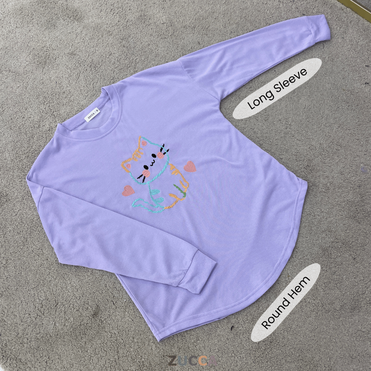 ZUCCA FIORA EMBROIDERED CAT MODEST LONG SLEEVE TOP - MA189