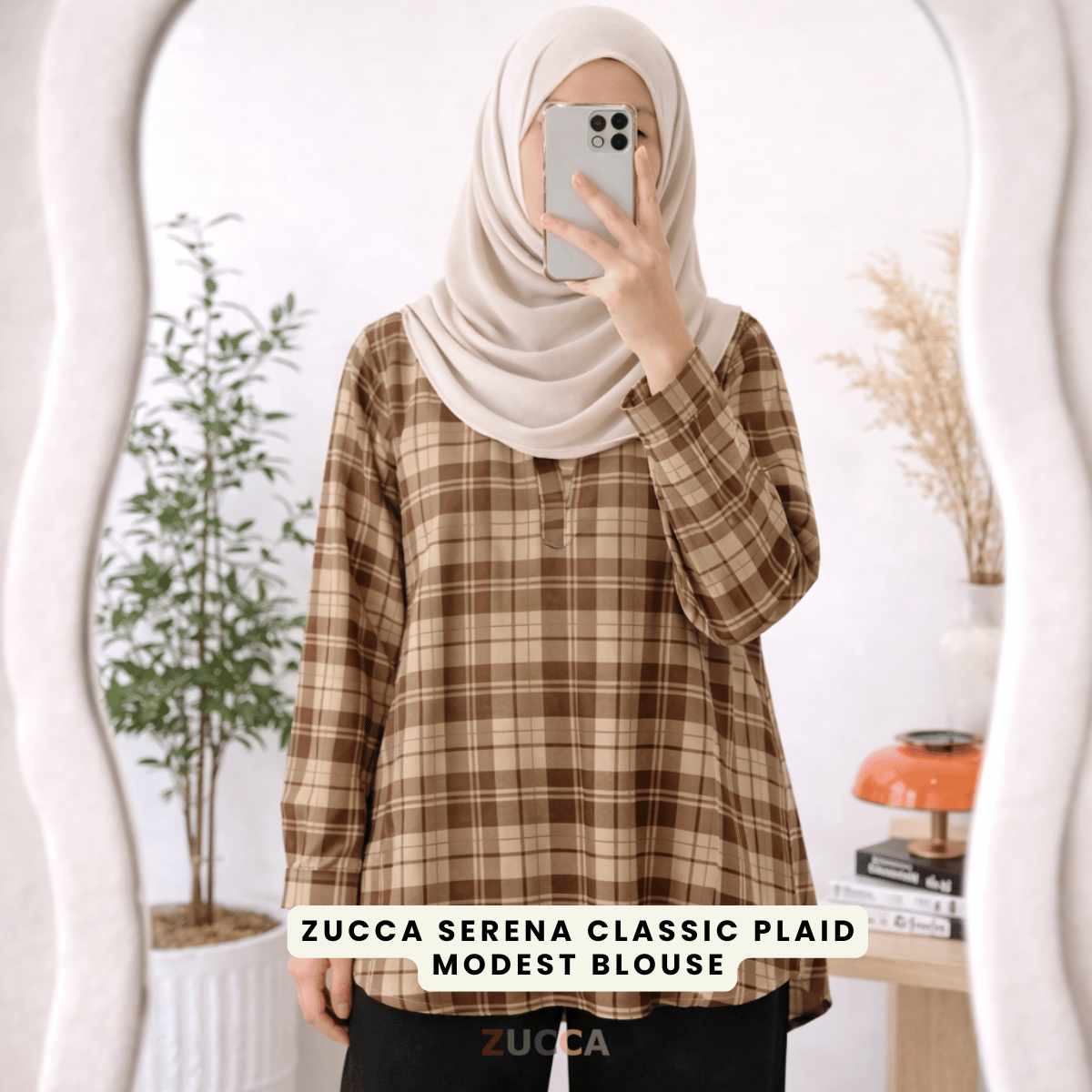 ZUCCA SERENA CLASSIC PLAID MODEST BLOUSE-MA190