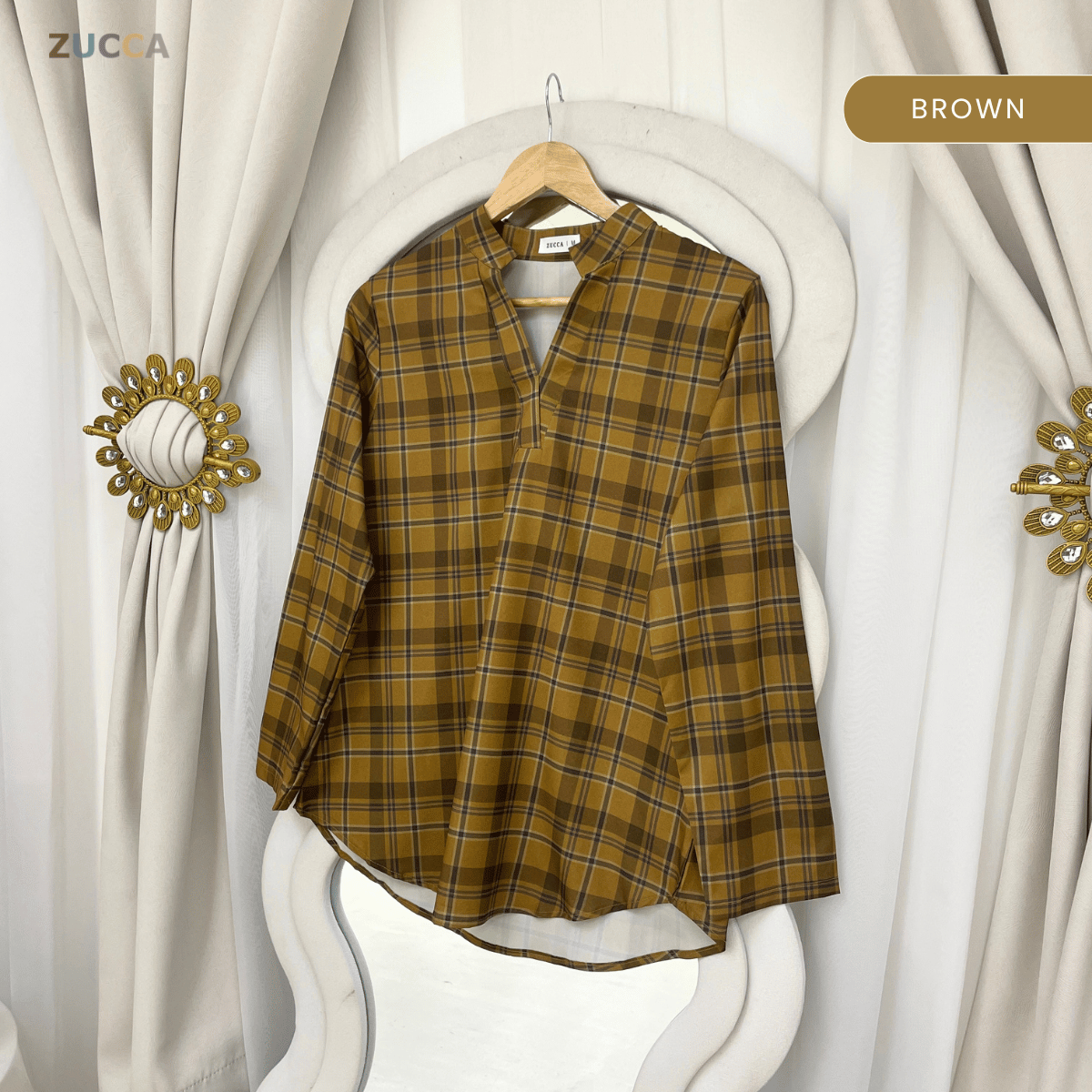 ZUCCA SERENA CLASSIC PLAID MODEST BLOUSE-MA190