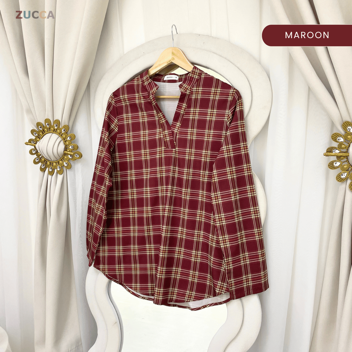 ZUCCA SERENA CLASSIC PLAID MODEST BLOUSE-MA190