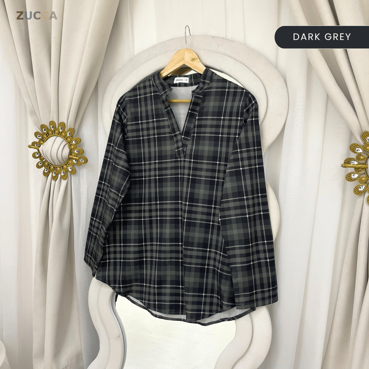 ZUCCA SERENA CLASSIC PLAID MODEST BLOUSE-MA190