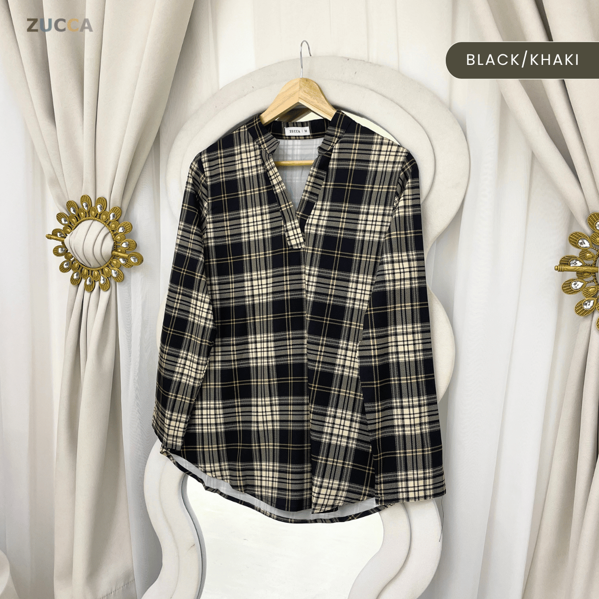 ZUCCA SERENA CLASSIC PLAID MODEST BLOUSE-MA190