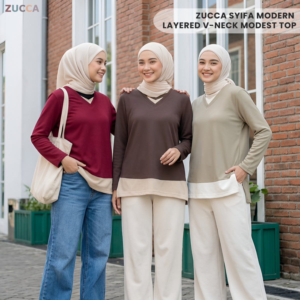 ZUCCA SYIFA MODERN LAYERED V-NECK MODEST TOP - MA191