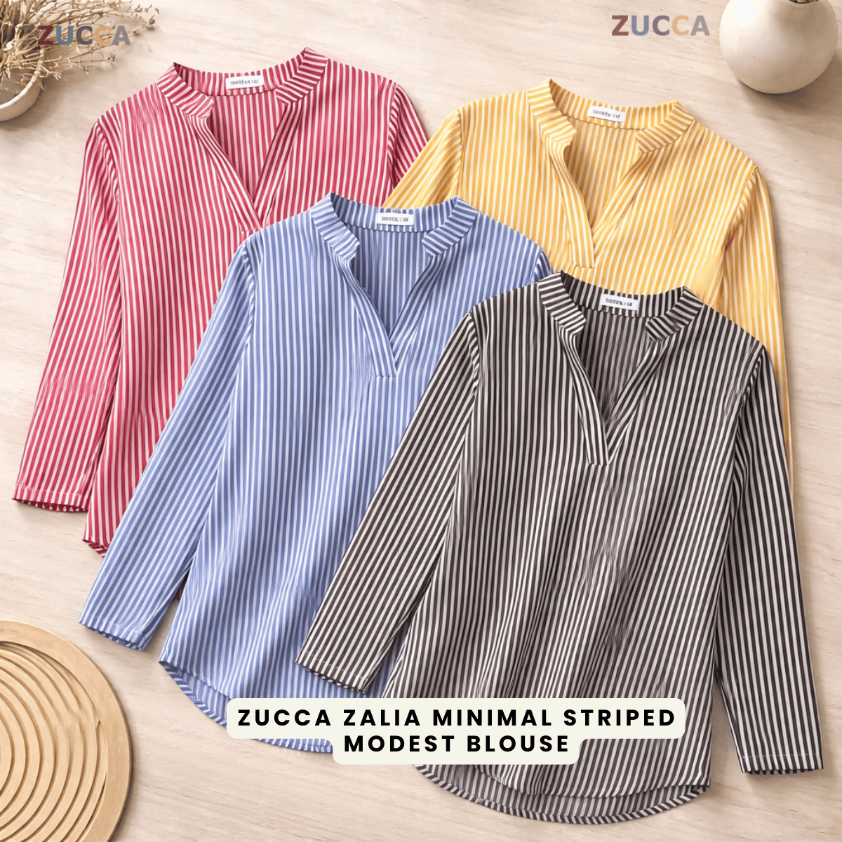 ZUCCA ZALIA MINIMAL STRIPED MODEST BLOUSE-MA195