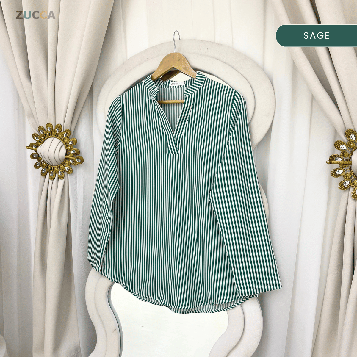 ZUCCA ZALIA MINIMAL STRIPED MODEST BLOUSE-MA195