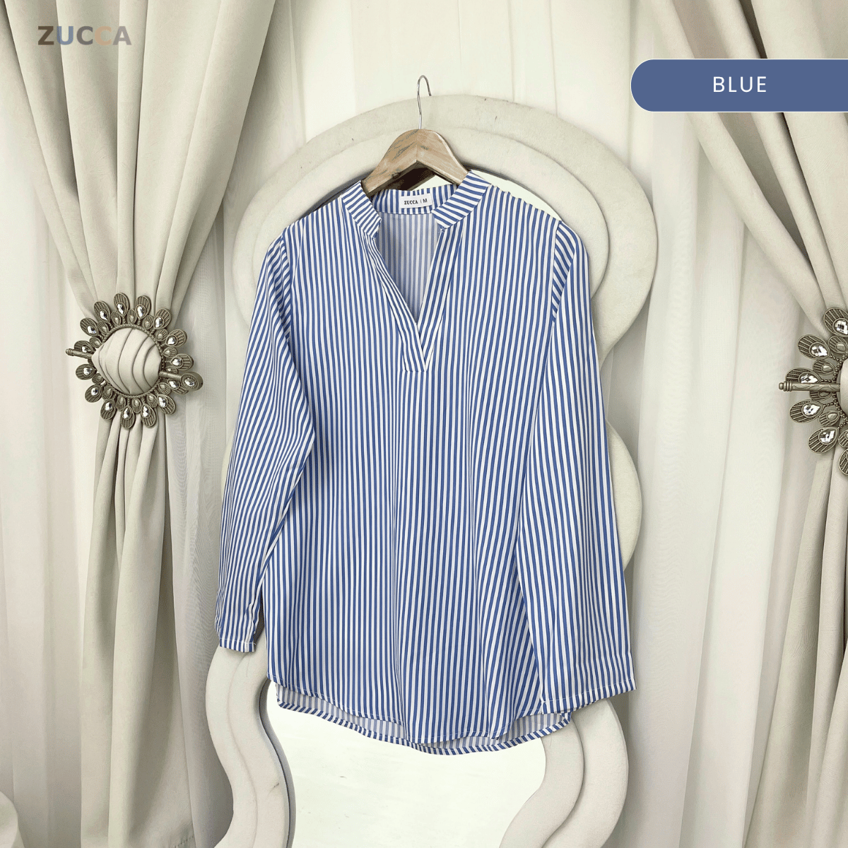 ZUCCA ZALIA MINIMAL STRIPED MODEST BLOUSE-MA195