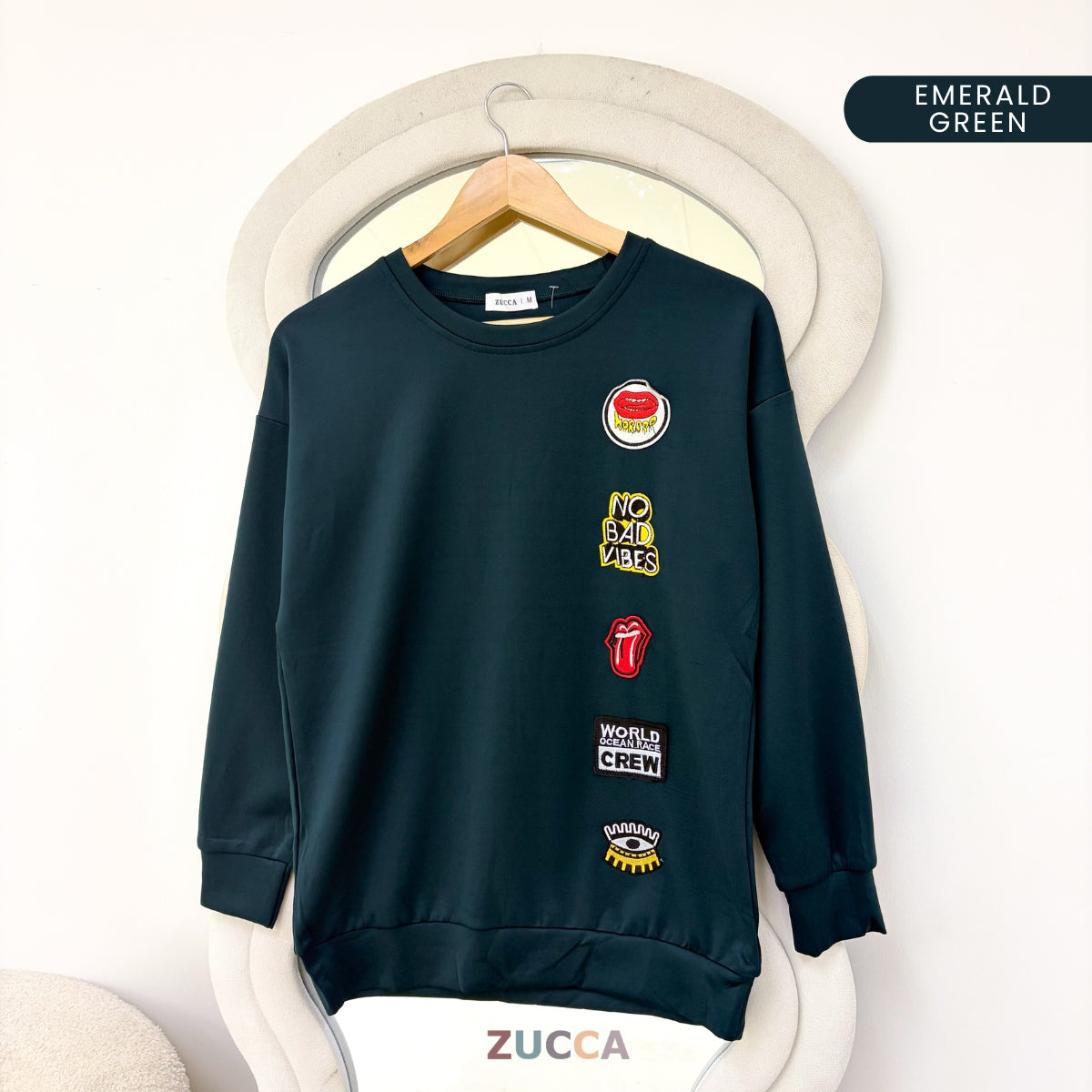 ZUCCA KAEIRA KASUAL WOMEN PATCH EMBROIDERED COZY SWEATSHIRT - MA197