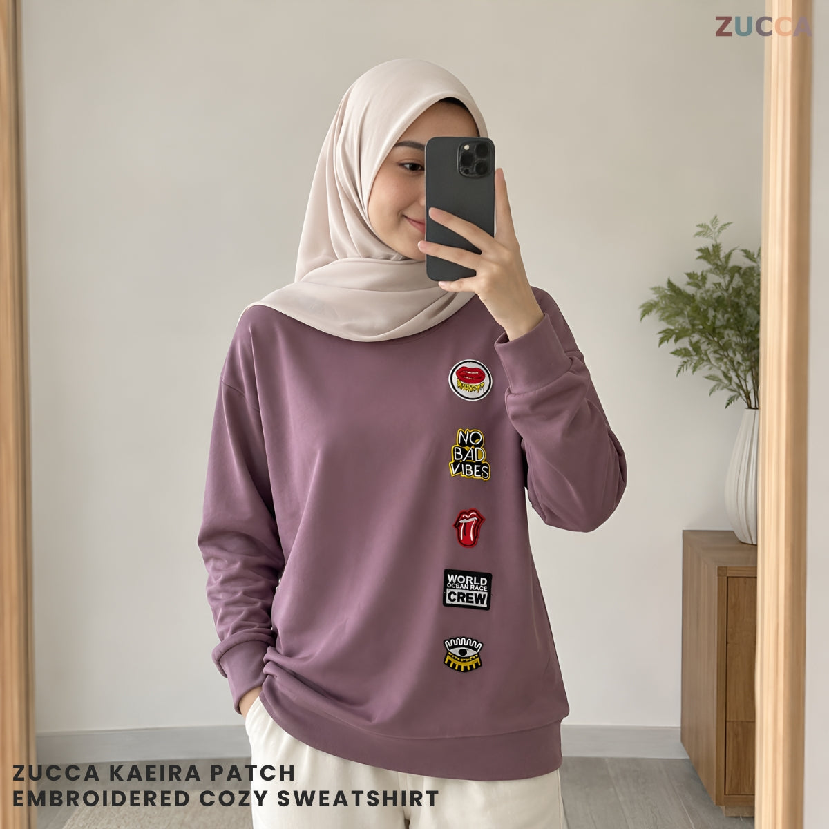 ZUCCA KAEIRA KASUAL WOMEN PATCH EMBROIDERED COZY SWEATSHIRT - MA197