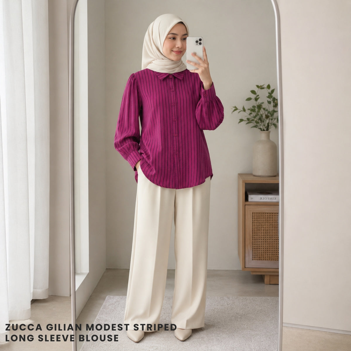 ZUCCA GILIAN MODEST STRIPED LONG SLEEVE BLOUSE - GC011