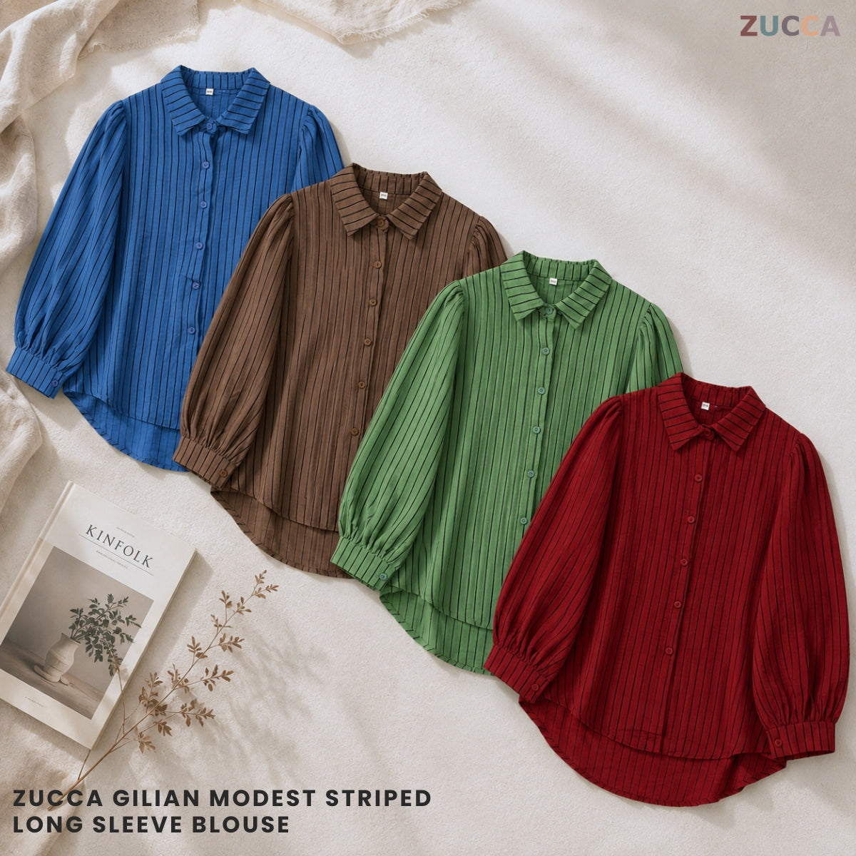 ZUCCA GILIAN MODEST STRIPED LONG SLEEVE BLOUSE - GC011
