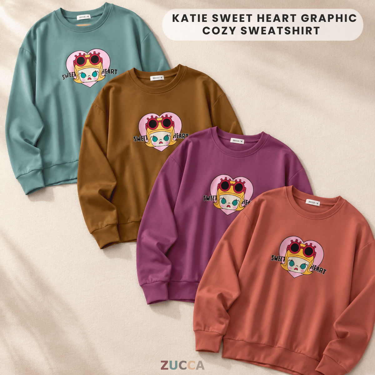 ZUCCA KATIE SWEET HEART GRAPHIC COZY SWEATSHIRT - MA198