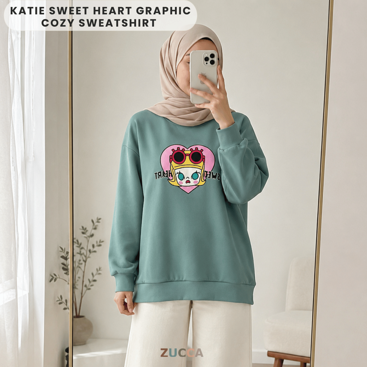 ZUCCA KATIE SWEET HEART GRAPHIC COZY SWEATSHIRT - MA198