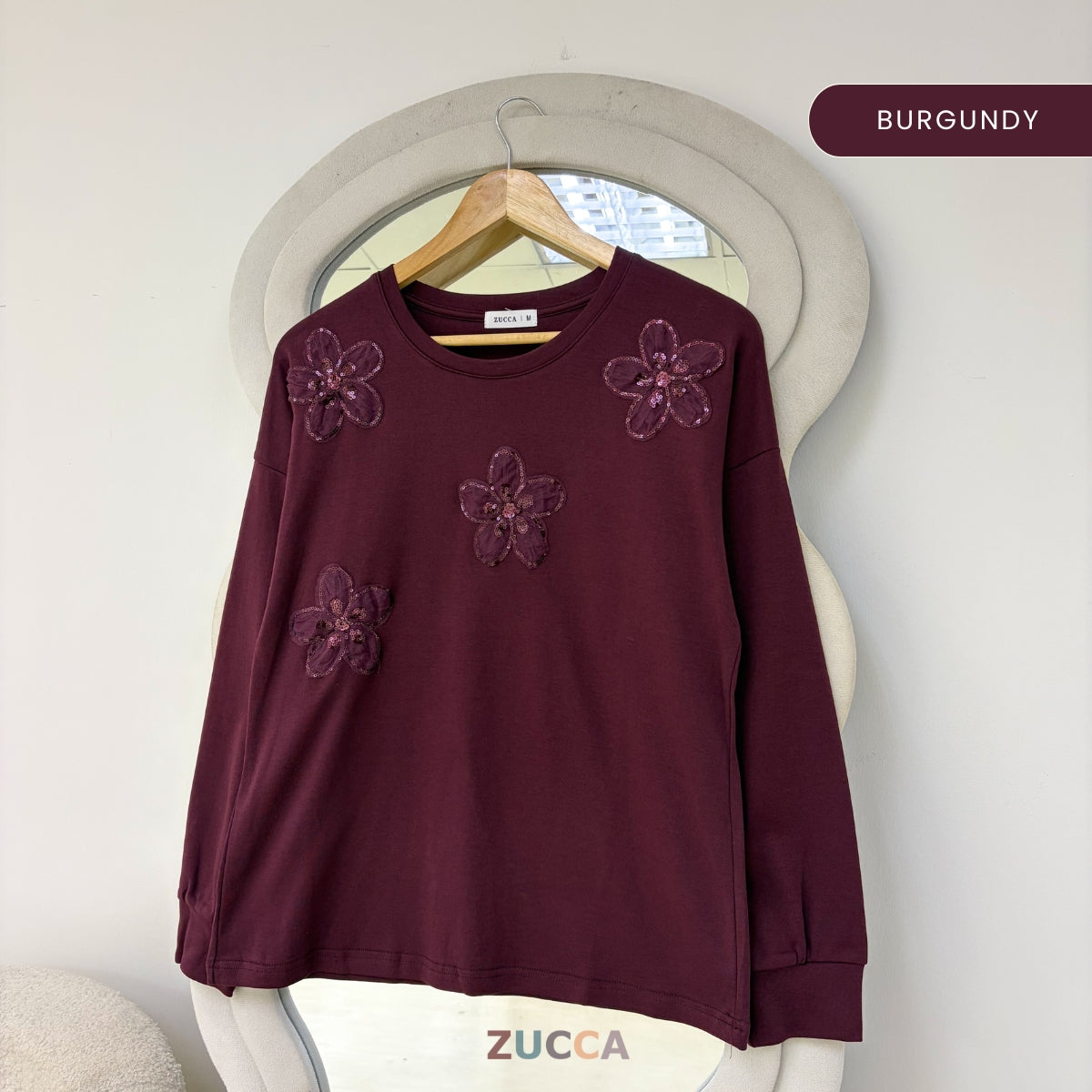 ZUCCA YULIANA FLORAL SEQUIN LONG SLEEVE MODEST WOMEN TOP - MA201