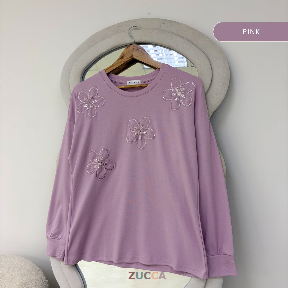 ZUCCA YULIANA FLORAL SEQUIN LONG SLEEVE MODEST WOMEN TOP - MA201
