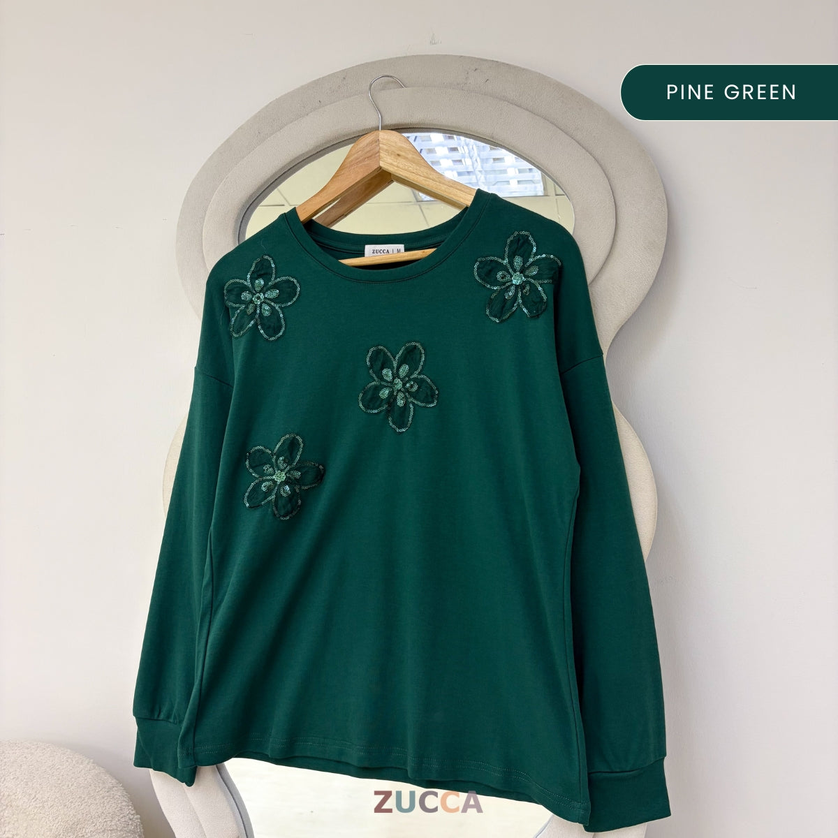 ZUCCA YULIANA FLORAL SEQUIN LONG SLEEVE MODEST WOMEN TOP - MA201