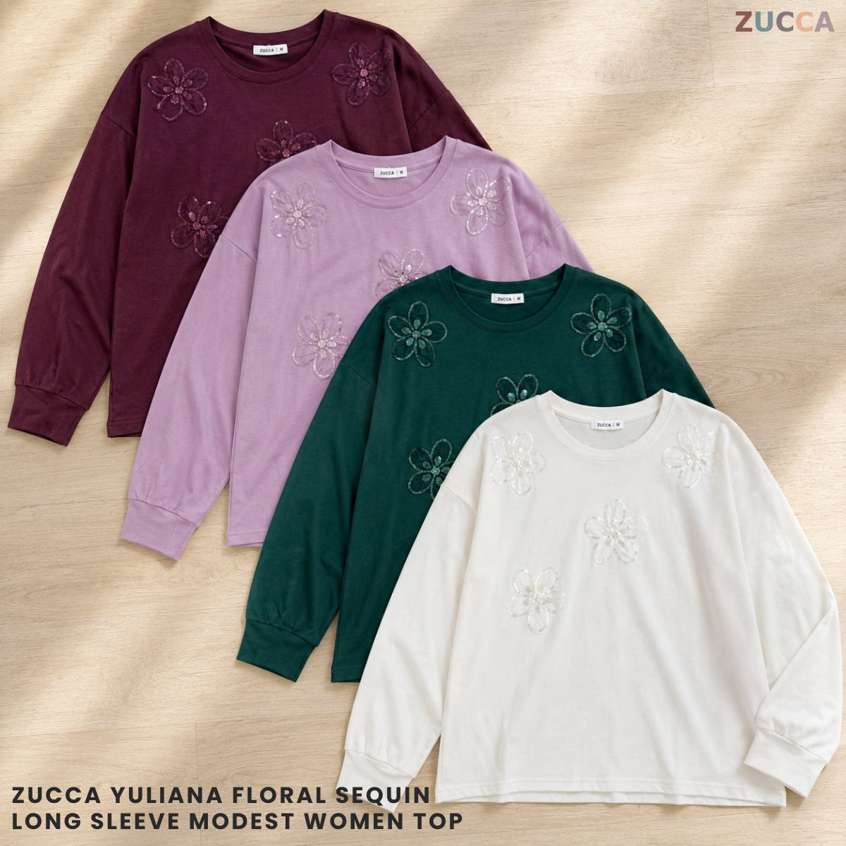ZUCCA YULIANA FLORAL SEQUIN LONG SLEEVE MODEST WOMEN TOP - MA201