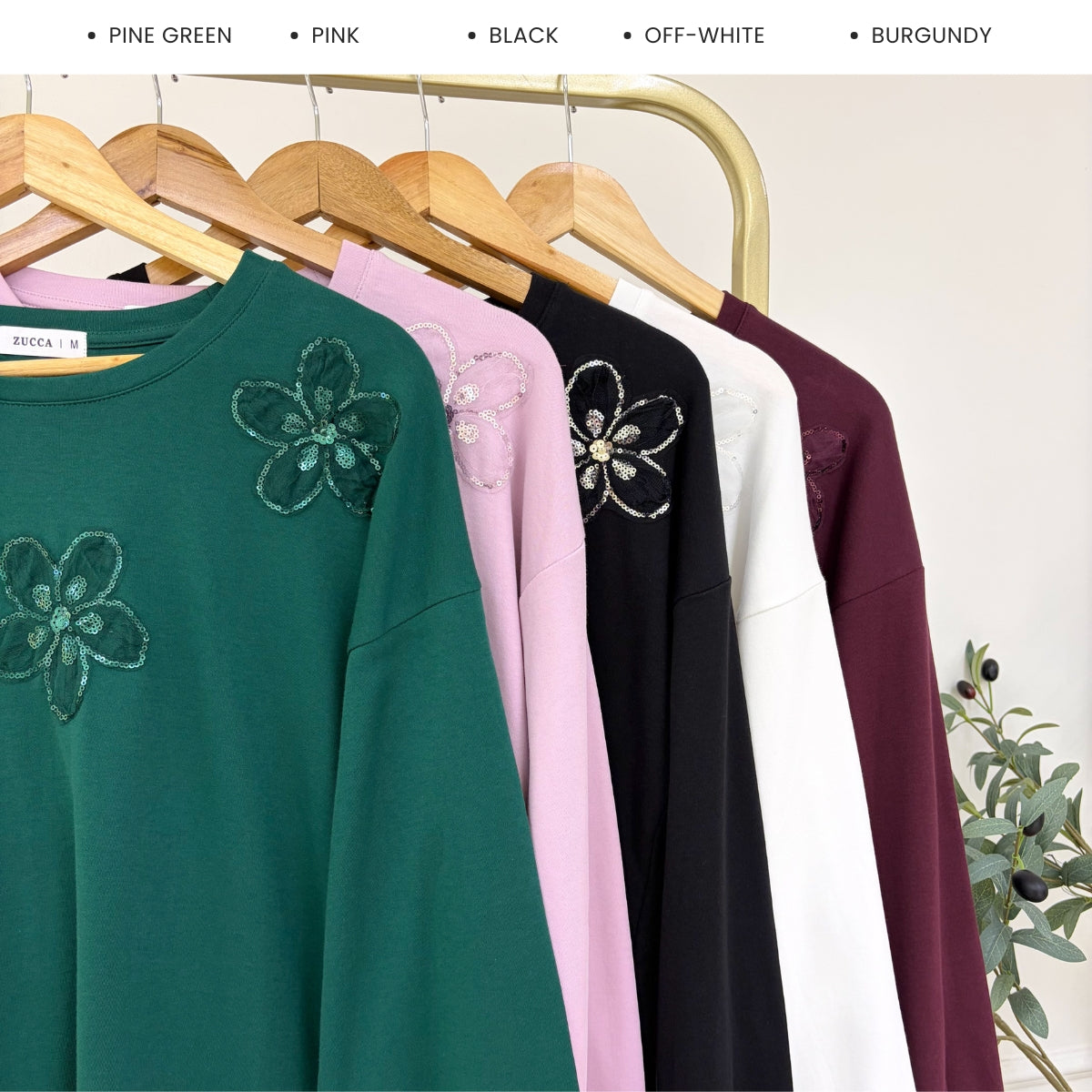 ZUCCA YULIANA FLORAL SEQUIN LONG SLEEVE MODEST WOMEN TOP - MA201