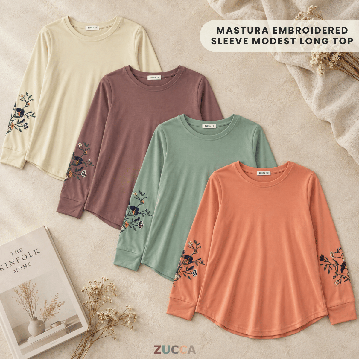 ZUCCA MASTURA EMBROIDERED SLEEVE MODEST LONG TOP - MA204