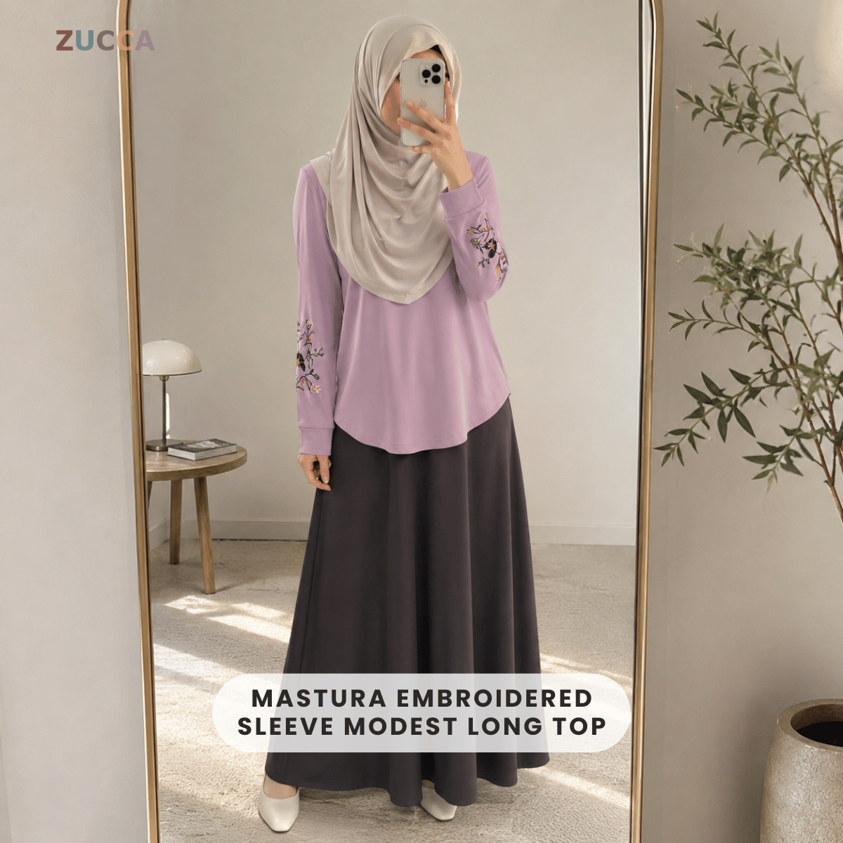 ZUCCA MASTURA EMBROIDERED SLEEVE MODEST LONG TOP - MA204
