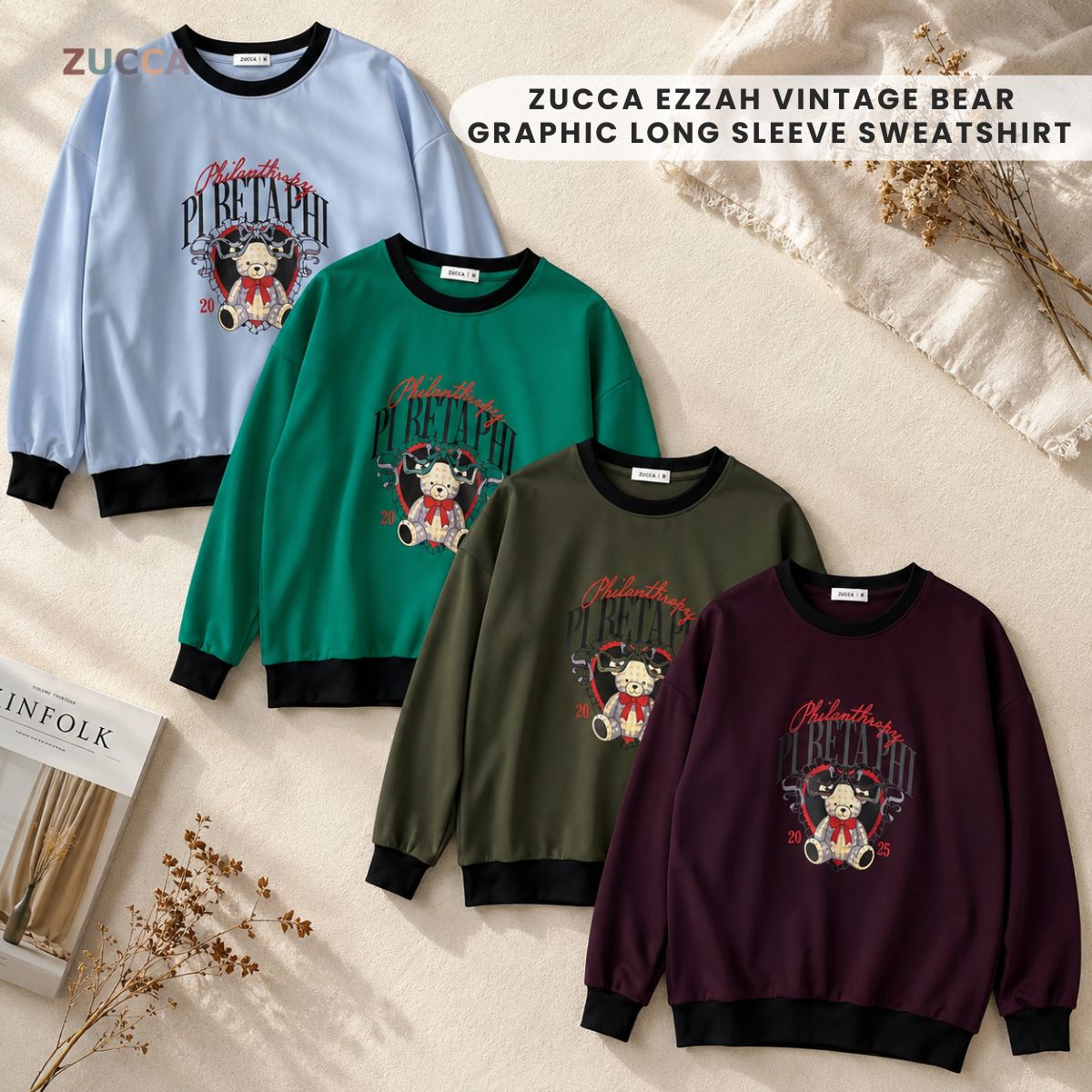 ZUCCA EZZAH VINTAGE BEAR GRAPHIC LONG SLEEVE SWEATSHIRT - MA209