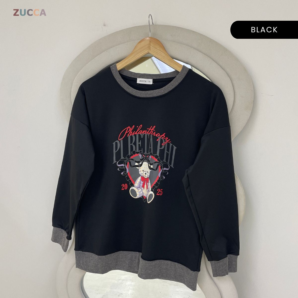 ZUCCA EZZAH VINTAGE BEAR GRAPHIC LONG SLEEVE SWEATSHIRT - MA209