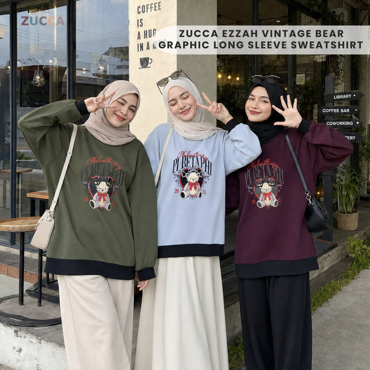 ZUCCA EZZAH VINTAGE BEAR GRAPHIC LONG SLEEVE SWEATSHIRT - MA209