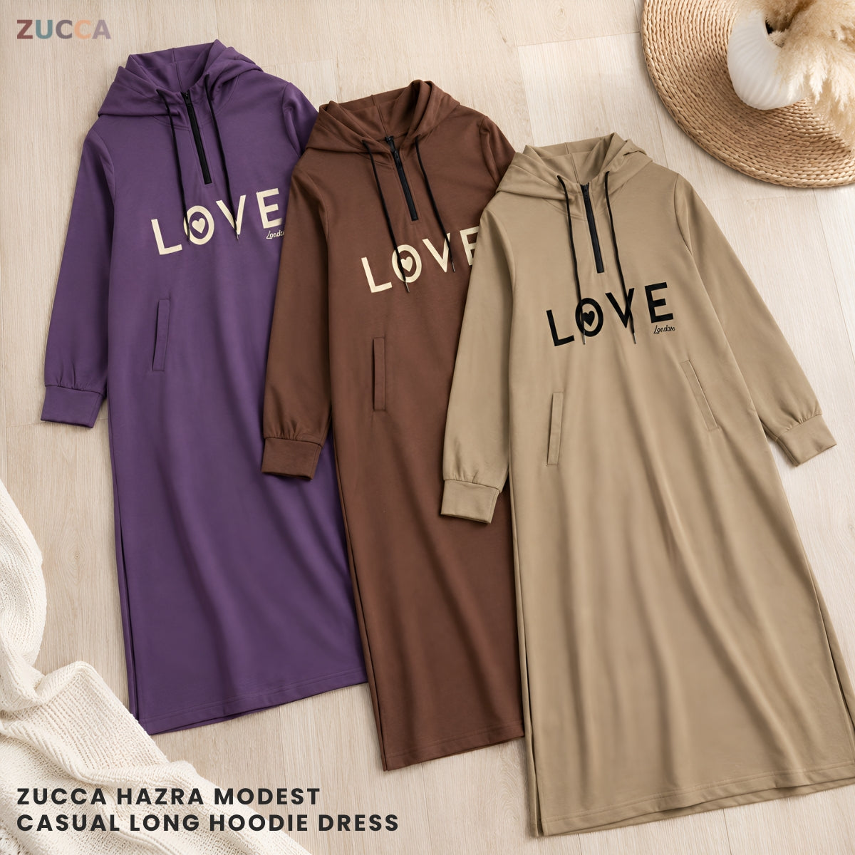 ZUCCA HAZRA WOMEN MODEST CASUAL LONG HOODIE DRESS - MA210
