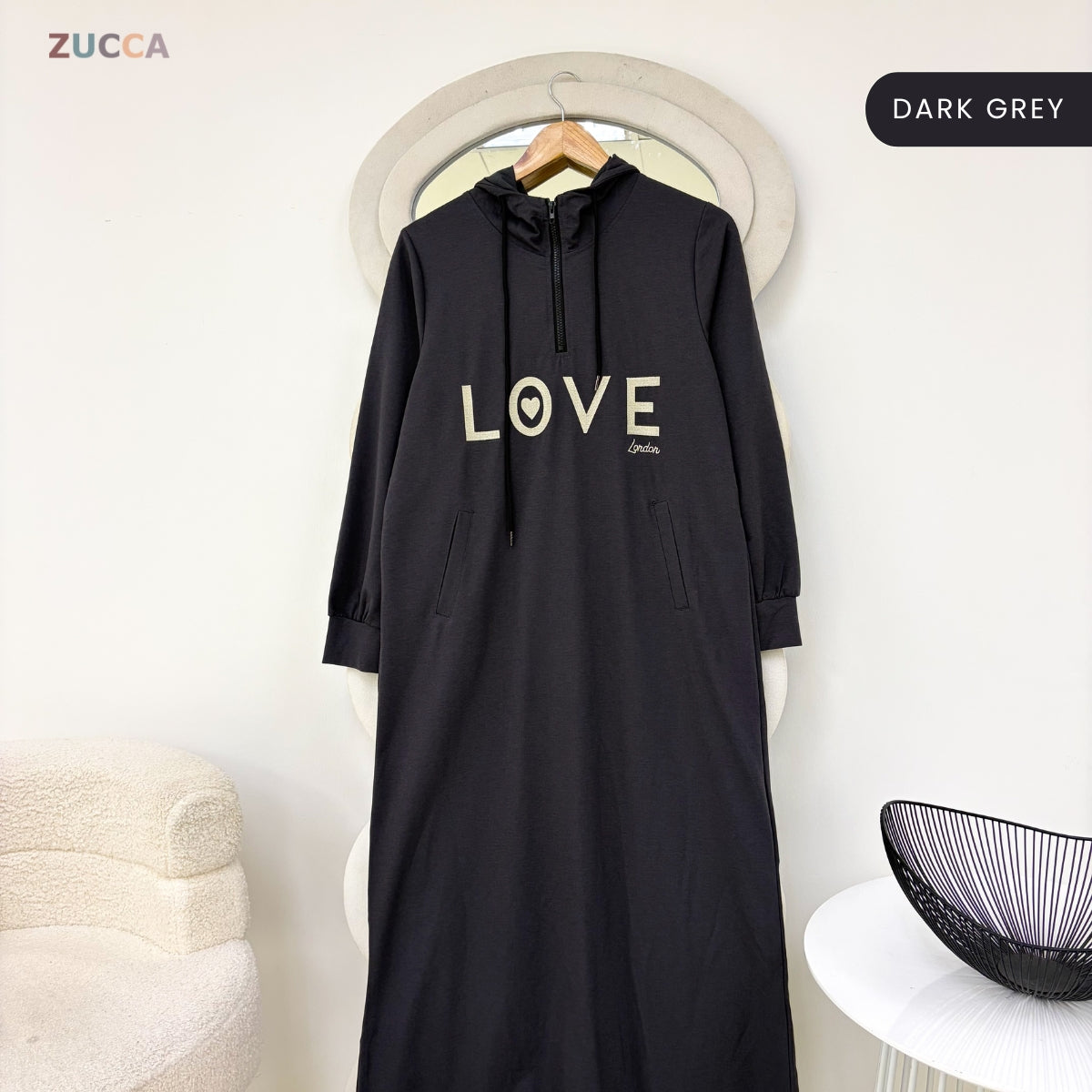 ZUCCA HAZRA WOMEN MODEST CASUAL LONG HOODIE DRESS - MA210
