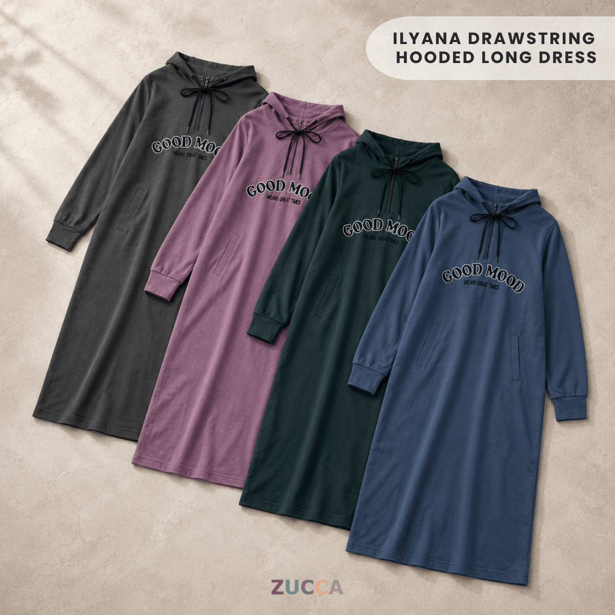 ZUCCA ILYANA DRAWSTRING HOODED LONG DRESS - MA211