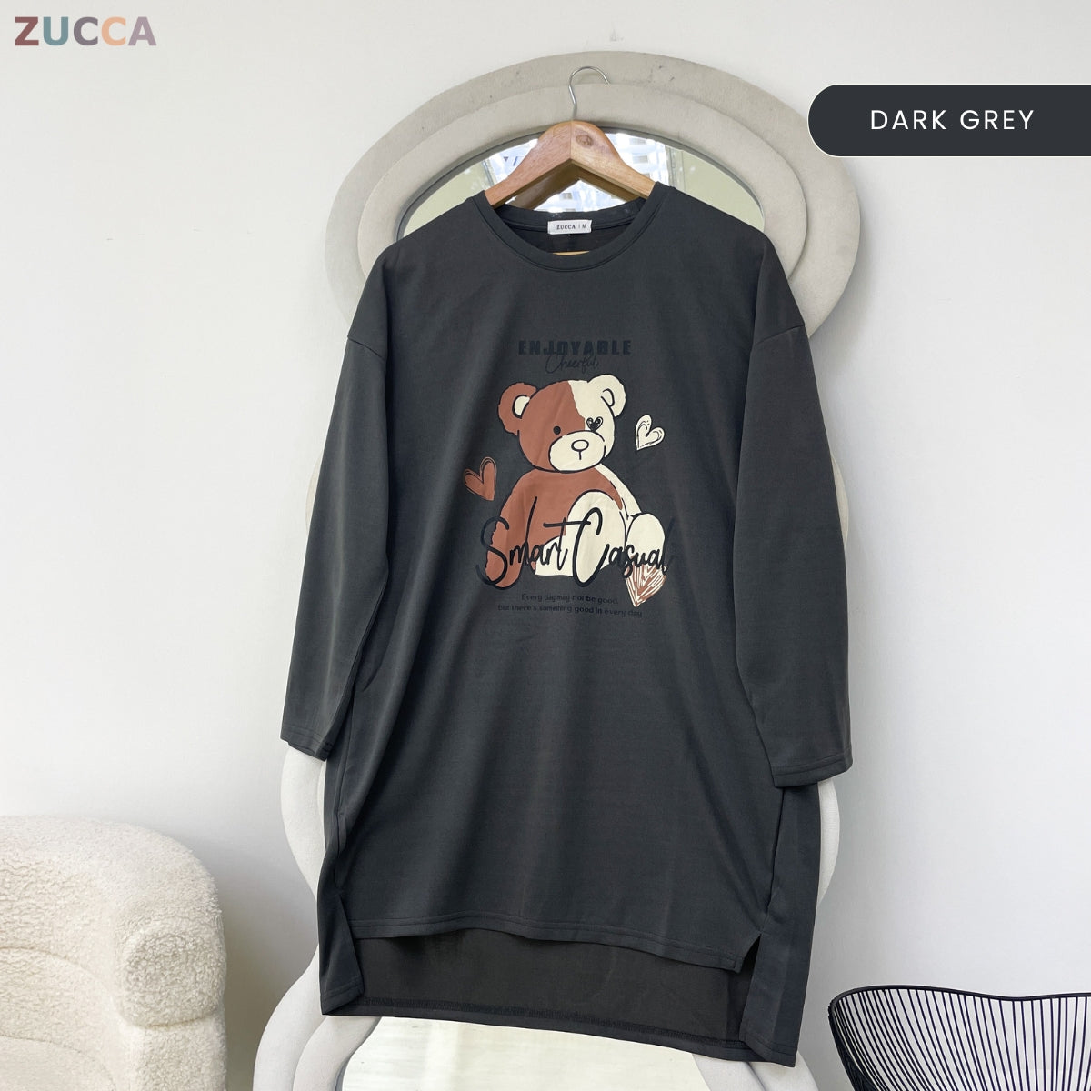 ZUCCA RANIA TEDDY BEAR GRAPHIC LONG SLEEVE MODEST TOP - MA214
