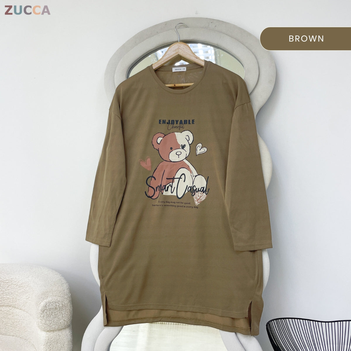ZUCCA RANIA TEDDY BEAR GRAPHIC LONG SLEEVE MODEST TOP - MA214