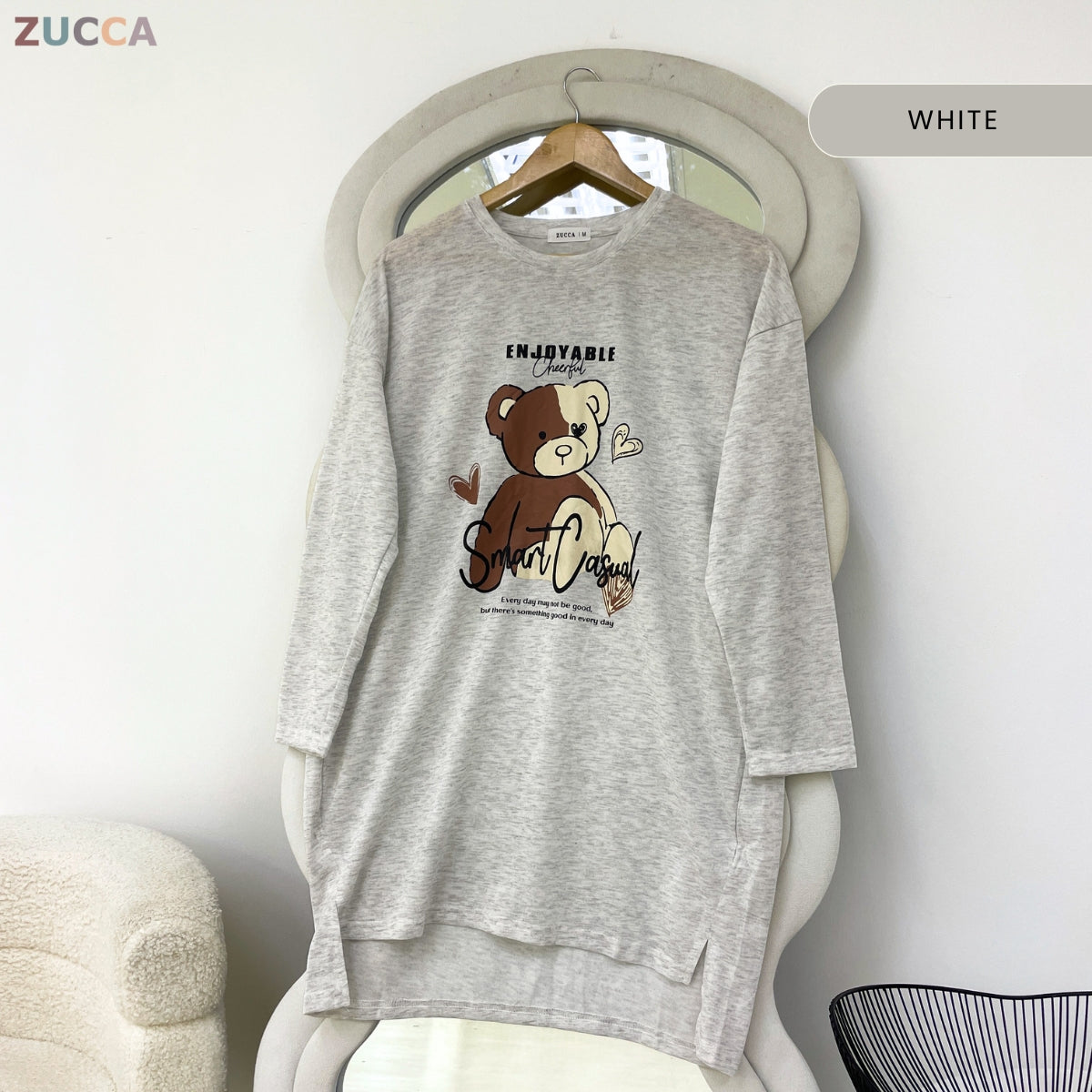 ZUCCA RANIA TEDDY BEAR GRAPHIC LONG SLEEVE MODEST TOP - MA214