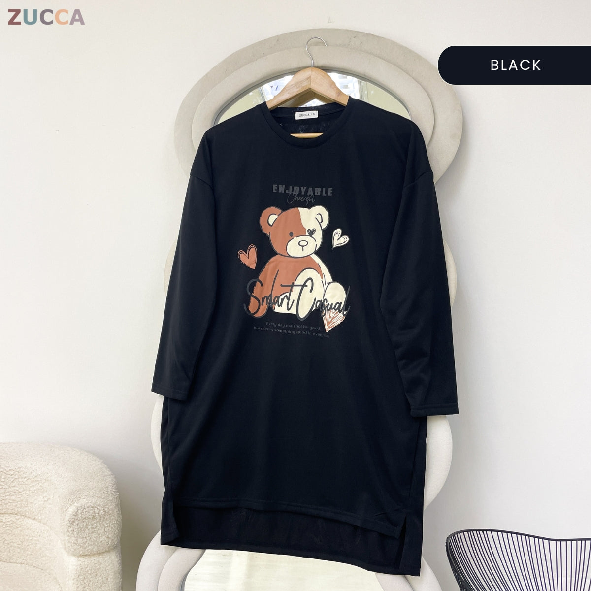 ZUCCA RANIA TEDDY BEAR GRAPHIC LONG SLEEVE MODEST TOP - MA214