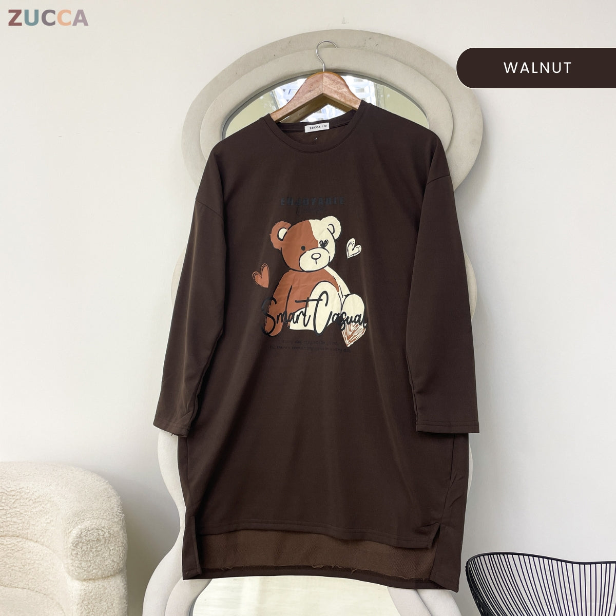 ZUCCA RANIA TEDDY BEAR GRAPHIC LONG SLEEVE MODEST TOP - MA214