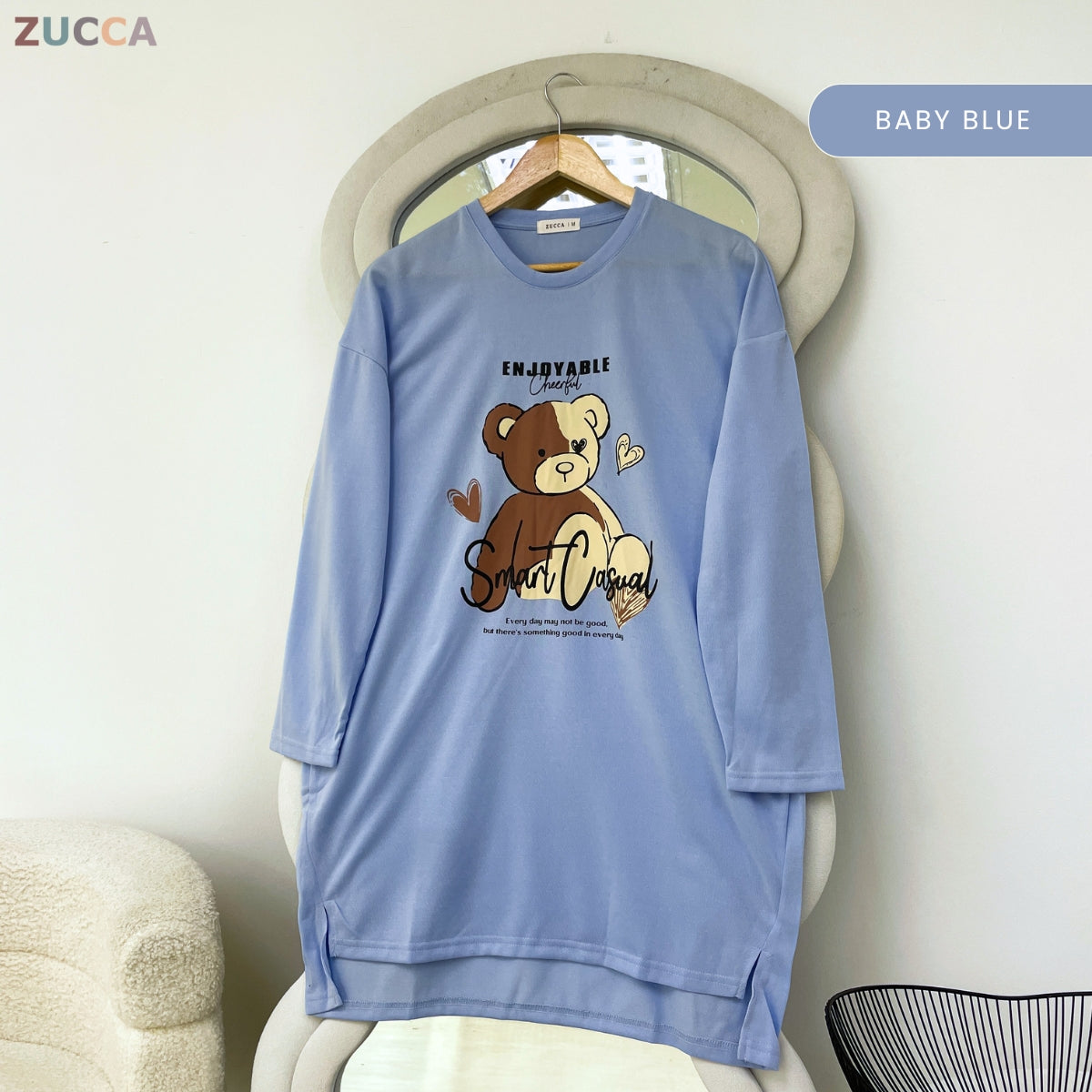 ZUCCA RANIA TEDDY BEAR GRAPHIC LONG SLEEVE MODEST TOP - MA214