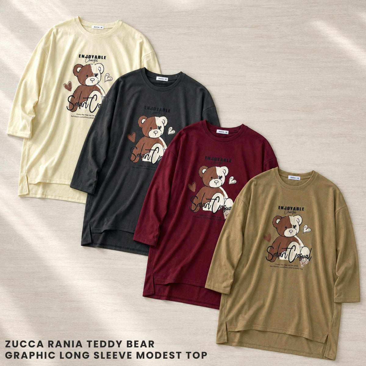 ZUCCA RANIA TEDDY BEAR GRAPHIC LONG SLEEVE MODEST TOP - MA214