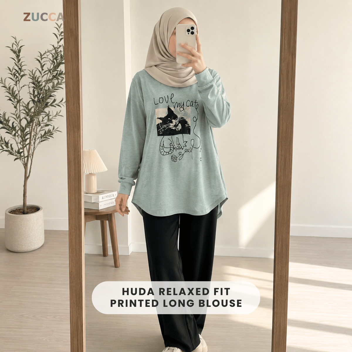 ZUCCA HUDA RELAXED FIT PRINTED LONG BLOUSE-MA216
