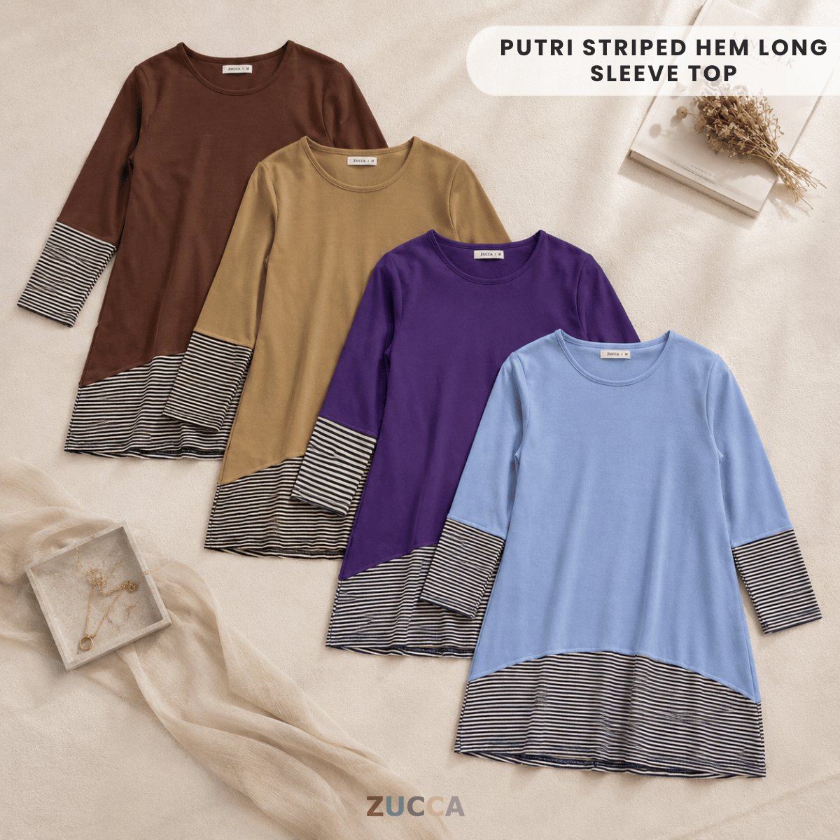 ZUCCA PUTRI STRIPED HEM LONG SLEEVE TOP - MA217