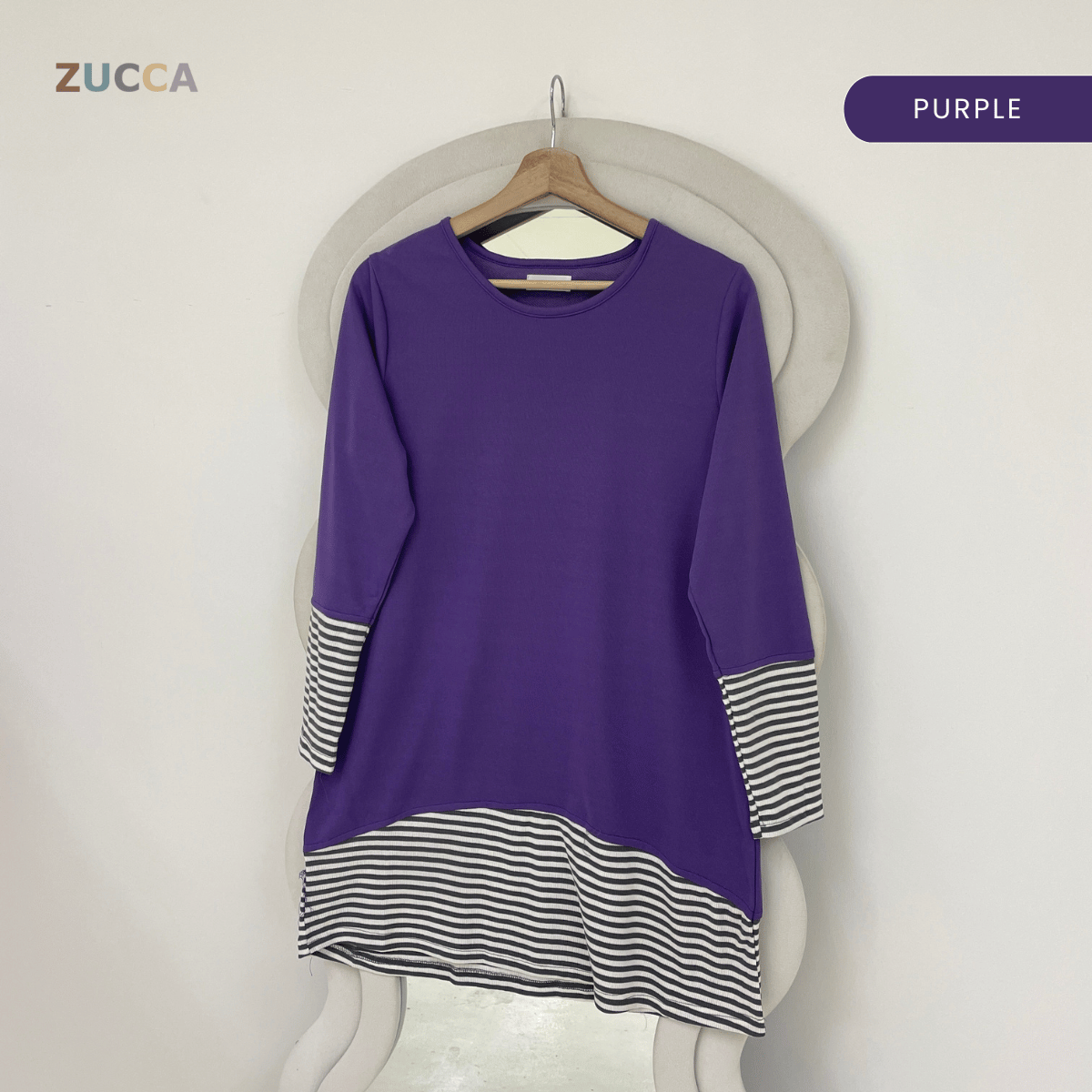 ZUCCA PUTRI STRIPED HEM LONG SLEEVE TOP - MA217
