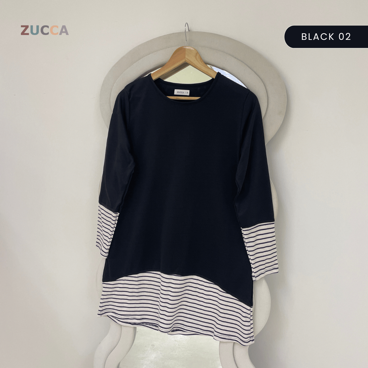 ZUCCA PUTRI STRIPED HEM LONG SLEEVE TOP - MA217