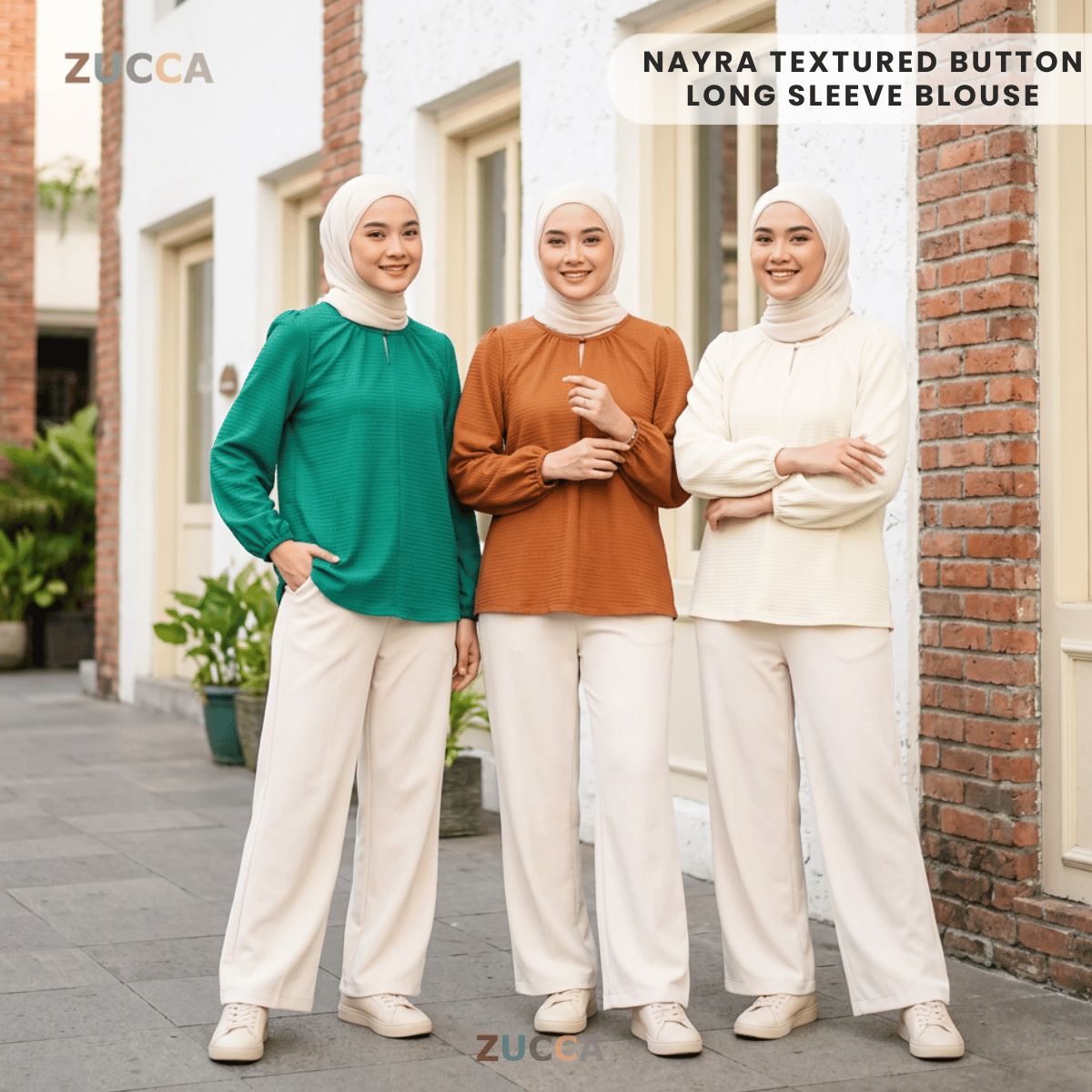 ZUCCA NAYRA TEXTURED BUTTON LONG SLEEVE BLOUSE - MA220(GN122)